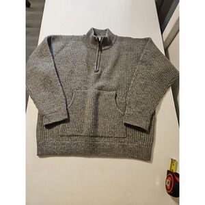 American Eagle Sweater Mens Large Grey 1/4 Zip 100% Wool Kangaroo Pocket(A973)